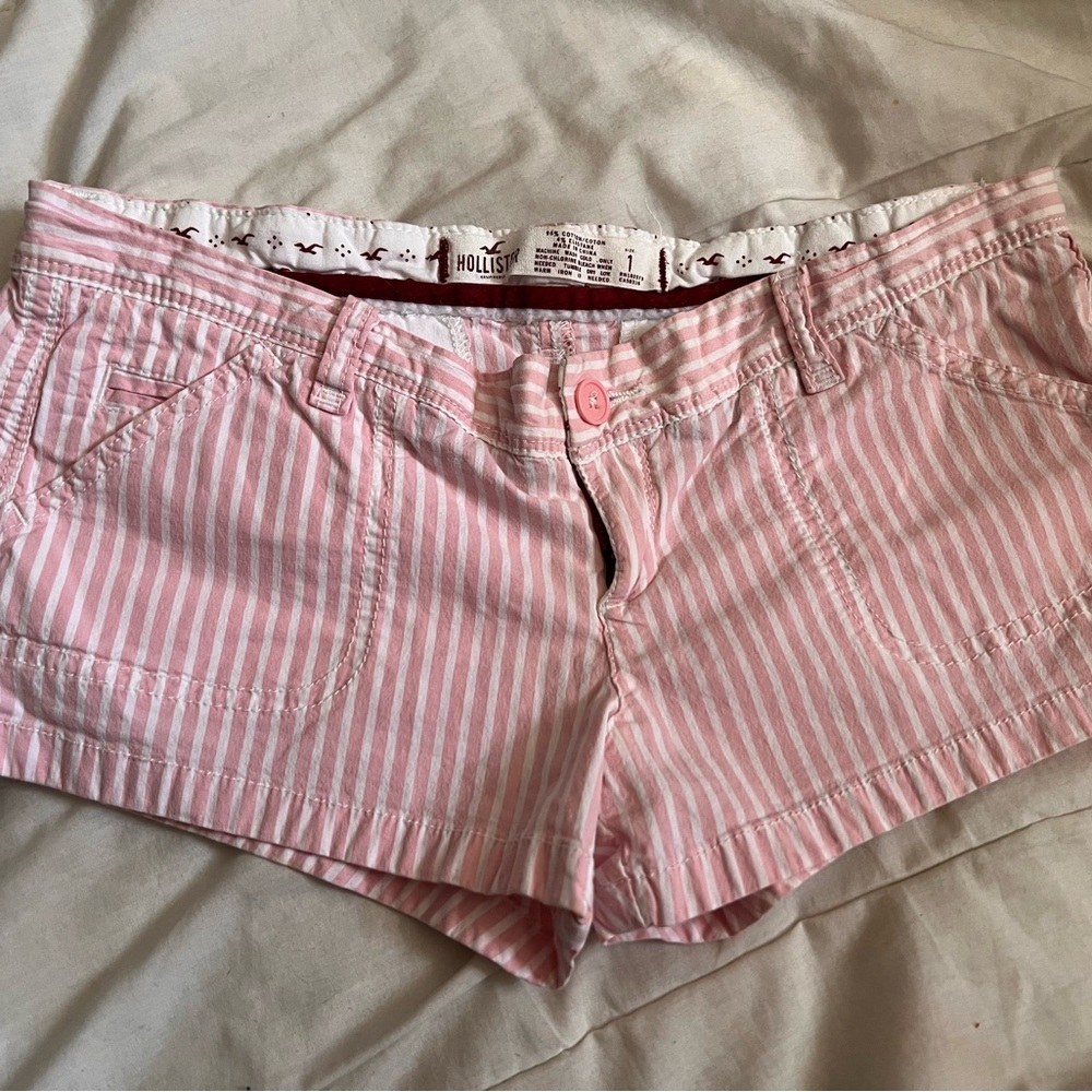 Hollister Y2K Women's Pink Striped Jean Shorts